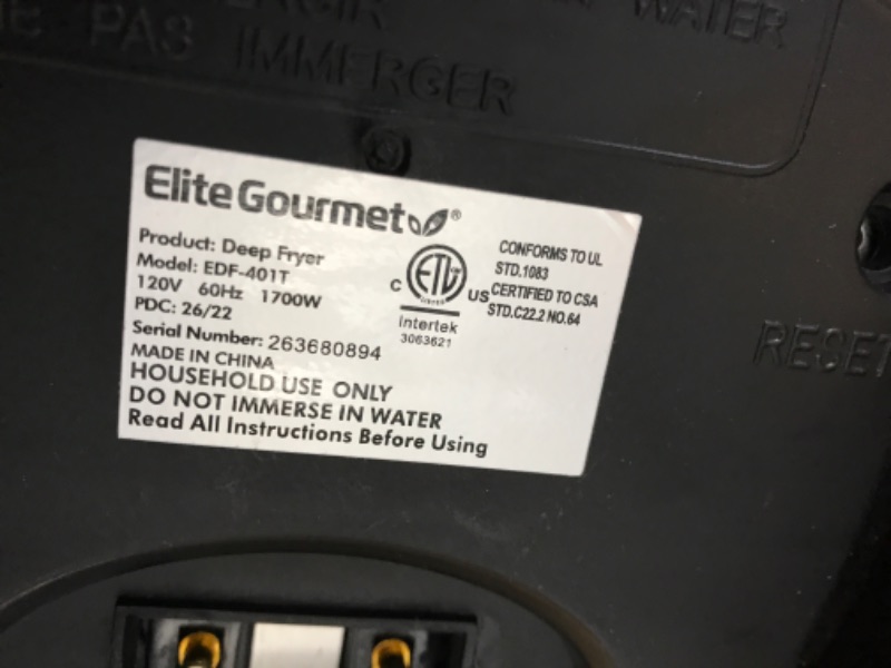 Photo 4 of ***TESTED/ TURNS ON** Elite Platinum EDF-401T Steel Deep Fryer - 1700W - 4 qt - Silver