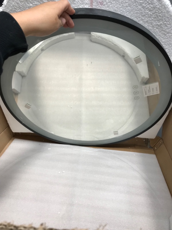 Photo 3 of **EXPOSED WIRE** DIDIDADA LED Round Lighted Bathroom Mirror with Lights for Bathroom Wall Black Frame Vanity Light Mirrors 24 Inch 3 Color Dimmable Circle Smart Bathroom LED Wall Mirrors Anti Fog Makeup LED Mirrors 24 Inch Black Frame