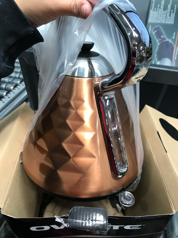 Photo 2 of Ovente Electric Kettle Hot Water Boiler Stainless Steel 1.7 L Automatic Shut-Off 1500W Cleo Collection Cool Touch Handle Portable Brew Coffee Maker Tea Heater w/ Boil Dry Protection, Copper KS755CO Copper 1.7L Cleo