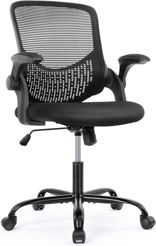 Photo 1 of Office Chair - Desk Chair with Wheels, Ergonomic Home Office Chair with Flip-up Arms and Lumbar Support, Mesh Swivel Rolling Chair Height Adjustable, Tilt and Lock, Computer Desk Chair, Black
