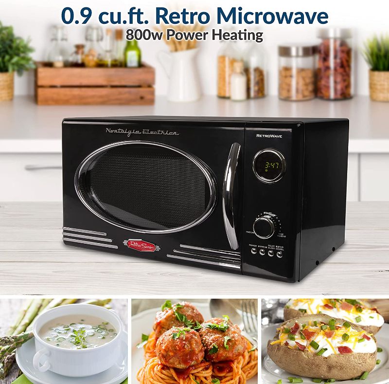 Photo 3 of Nostalgia Retro Countertop Microwave Oven, 0.9 Cu. Ft. 800-Watts with LED Digital Display, Child Lock, Easy Clean Interior, Cu.Ft, Black