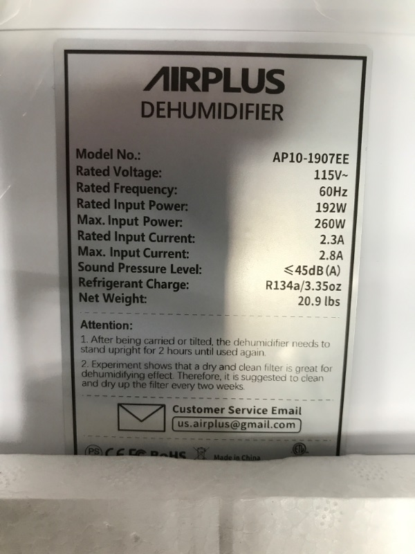 Photo 2 of AIRPLUS 2,000 Sq. Ft 30 Pints Dehumidifier for Home and Basements with Drain Hose(AP1907) 30 Pints A-Rounded