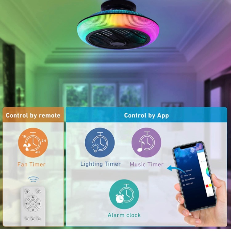 Photo 2 of COCOSTAR RGB Ceiling Fan with Lights Remote Control, Kids Ceiling Fan with Lights App Control, Bladeless Ceiling Fan with Bluetooth Speaker and Lights, Ambient Lighting Suitable for Party, 18 in