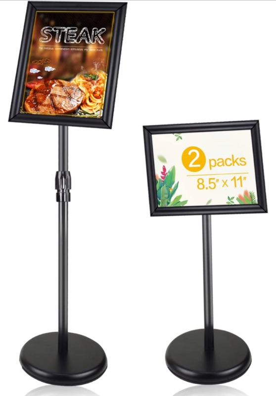 Photo 1 of 2 Pack Adjustable Heavy Duty Pedestal Sign Holder Poster Stand, 11x8.5 Inch Vertical & Horizontal Sign Stand Displayed Poster Holder - Steel Base Square Sign Stands for Display, Advertisement & Outdoor Sign (2 Pack Square)