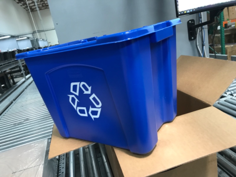 Photo 2 of Rubbermaid Commercial Products, Recycling Bin/Box, Blue (FG571473BLUE) Commercial Products Deskside Wastebasket Recycling Bin Small 13QT/3.25 GAL, for Home/Office/Under Desk, Blue 14 Gallon Recycling Bin + Recycling Bin Small 1 Pack