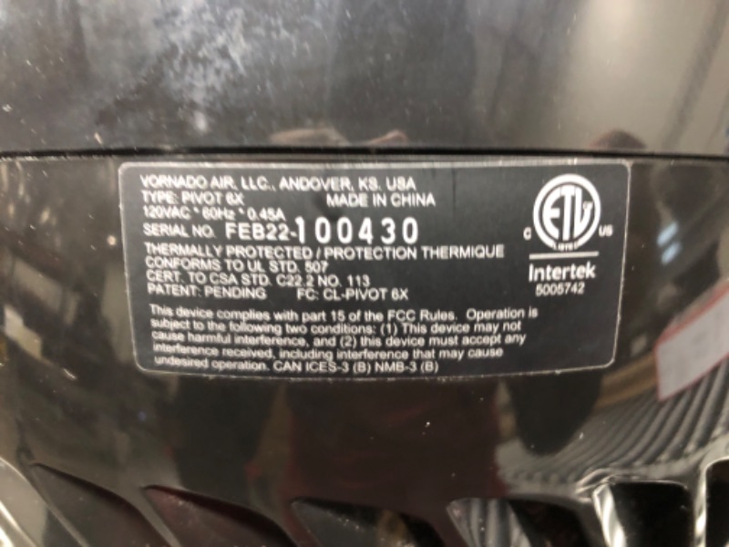 Photo 2 of *SEE NOTES FOR MORE DETAILS* Vornado Pivot6 Whole Room Air Circulator Fan with 4 Speeds, Remote Control, Rotating Axis & 660 Large Whole Room Air Circulator Fan with 4 Speeds and 90-Degree Tilt, 660-Large, Black Pivot6 Air Circulator Fan + Fan 660-Large, 