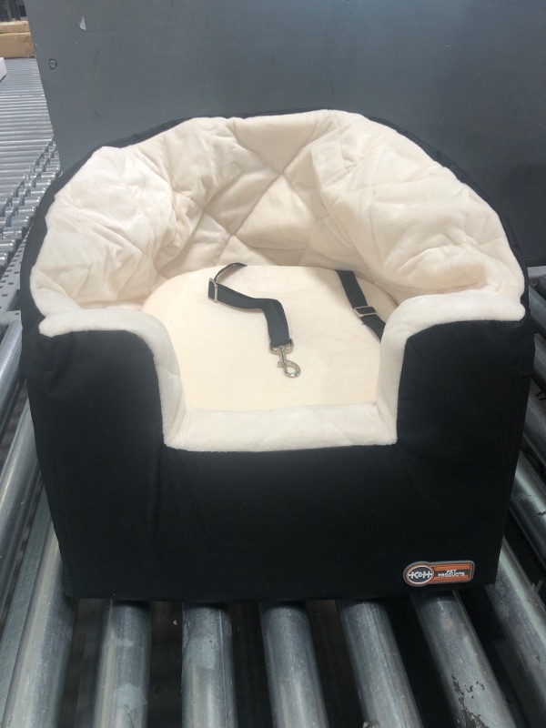 Photo 2 of **USED**  K&H Pet Product Bucket Booster Dog Car Seat with Dog Seat Belt for Car, Washable Small Dog Car Seat, Sturdy Dog Booster Seats for Small Dogs, Medium Dogs, 2 Safety Leashes, Small Black/Cream
