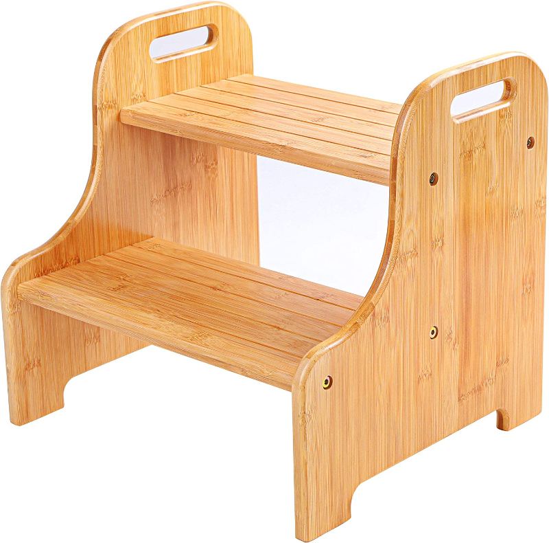 Photo 1 of ***Parts Only***Bamboo 2 Step Stool with Non-Slip Step Treads and 2 Cutout Handles