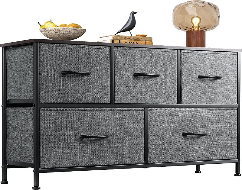 Photo 1 of (*SEE NOTES FOR MORE DETAILS*)Dresser for Bedroom with 5 Drawers, Wide Chest of Drawers, Fabric Dresser, Storage Organizer Unit with Fabric Bins for Closet, Living Room, Hallway, Nursery,(*BLACK*)
