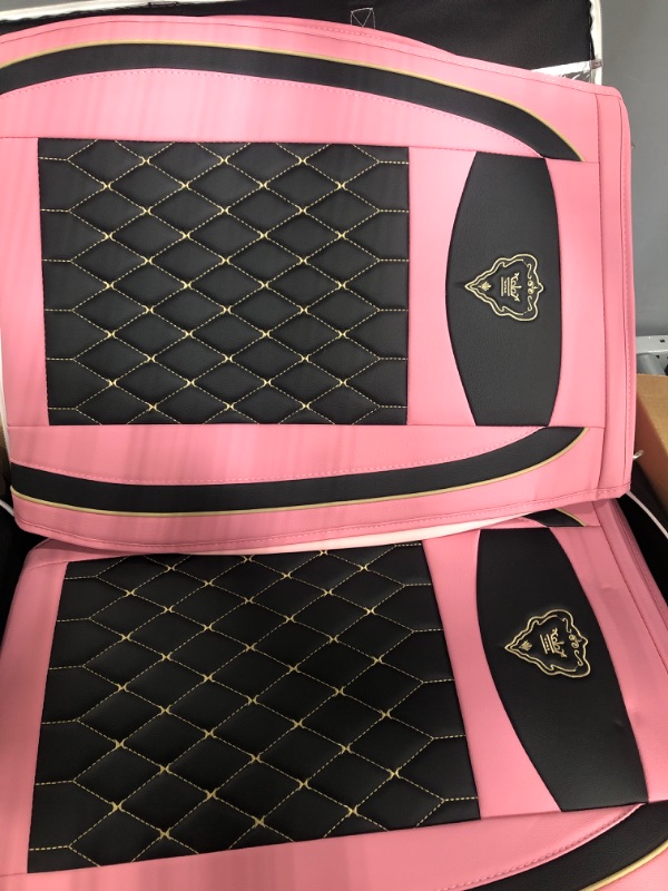 Photo 2 of Car Seat Covers Full Set, Super Luxurious Heavy Duty Waterproof Leather Automotive Vehicle Cover for Cars SUV Pick-up Truck, Universal Non-Slip Seat Pink Car Accessories (Full Set/Black Pink)