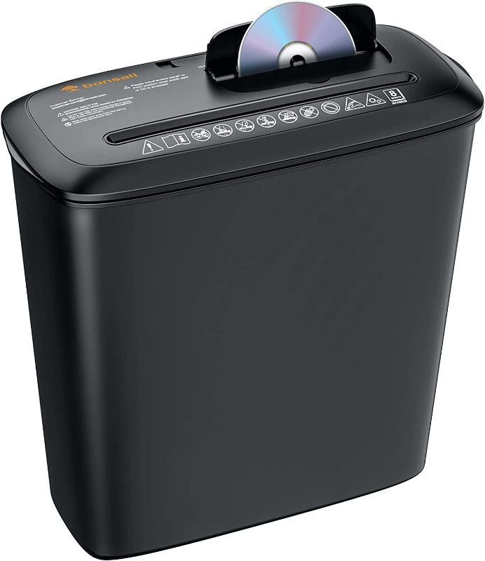 Photo 1 of Bonsaii Paper Shredder for Home, 8-Sheet StripCut CD and Credit Card Paper Shredder for Home Office Use, Shredder Machine with Overheat and Overload Protection, 3.4 Gallons Wastebasket,Black (S120-C) S120-8 Sheet-Strip Cut