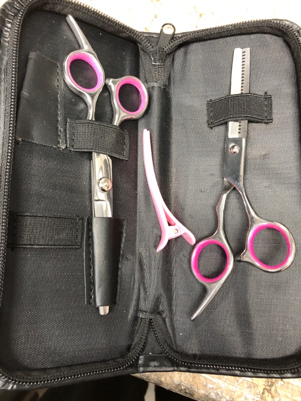 Photo 2 of **USED/MISSING ITEMS**  Sirabe 9 Pcs Hair Cutting Scissors Set Hairdressing Scissors Kit,Thinning Scissor,Neck Duster,Hair Comb,Leather Scissors Case,Professional Barber Salon Home Shear Kit For Men Women Pet Pink