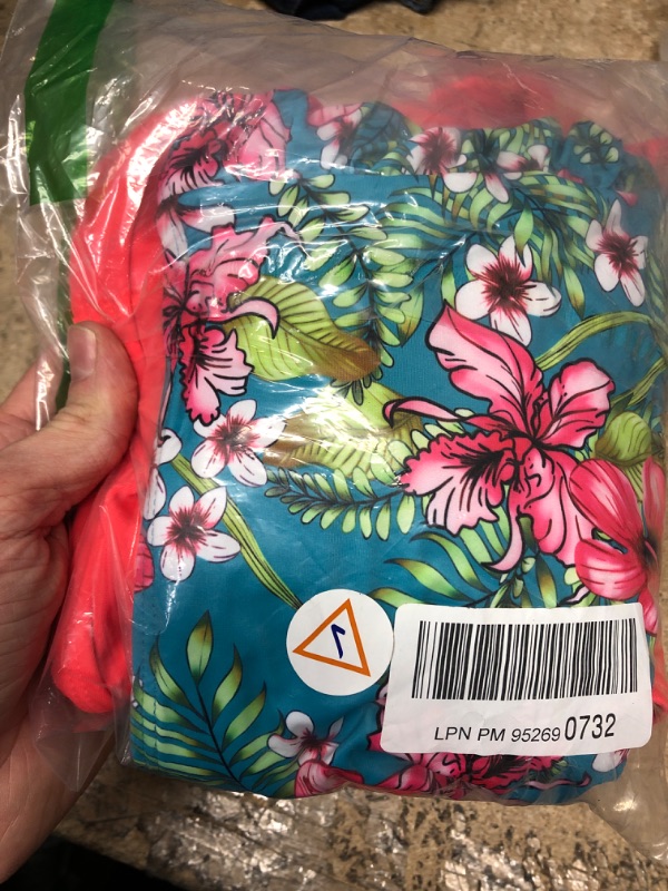 Photo 2 of **USED**  SPORLIKE Women Ruffle High Waist Swimsuit Two Pieces Push Up Tropical Print Bikini Pink/Floral Large