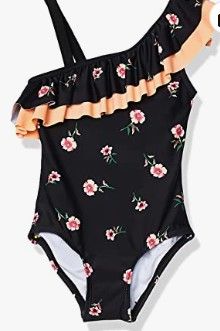 Photo 1 of Kanu Surf Girls' Morgan Floral Ruffle 1-Shoulder 1-Piece Swimsuit Size 10- Black