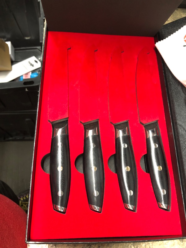 Photo 2 of TUO Serrated Steak Set 5'' - Professional Kitchen Steak Knives Set of 4 - Triple Rivet Steak Knives G10 Full Tang Handle - BLACK HAWK S Series BH-Serrated