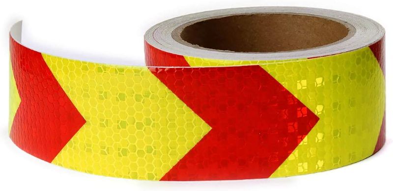 Photo 1 of (4) Reflective Tape Waterproof High Visibility Red & Yellow, Industrial Marking Tape Heavy Duty Hazard Caution Warning Safety Adhesive Tape Outdoor 2 Inch by 30 Feet