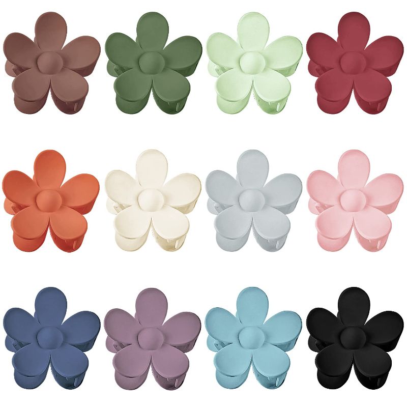 Photo 1 of 2 PACK - 12 Pcs Large Flower Hair Clips, Nonslip Flower Hair Clip for Women, Big Flower Claw Clips for Thick Hair, Strong Hold Flower Clips for Thin Hair