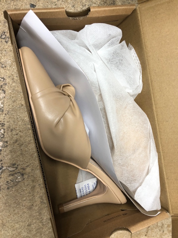 Photo 2 of **NEW**  PiePieBuy Womens Pointed Toe Bow Mules Mid Heel Slip On Backless Stiletto Heel Comfy Slide Mule Shoes Size 5 1/2 Beige