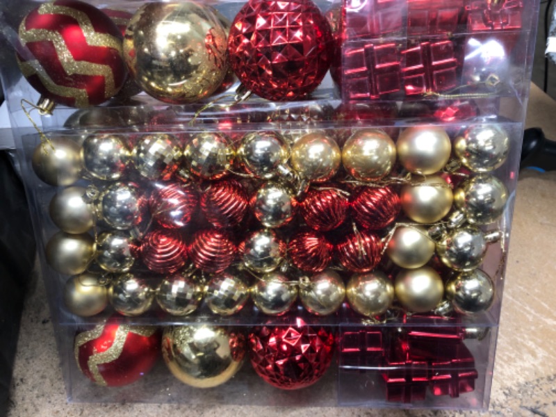 Photo 2 of **NEW**  116Pcs Red and Gold Christmas Ball Ornaments, Shatterproof Christmas Hanging Decoration Set with Gift Box, Assorted Decorative Baubles Set for Xmas Tree/Home/Wedding/Party/Holiday (Gold & Red)