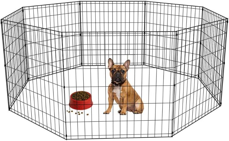 Photo 1 of 24 Tall Dog Playpen Crate Fence Pet Kennel Play Pen Exercise Cage -8 Panel Black