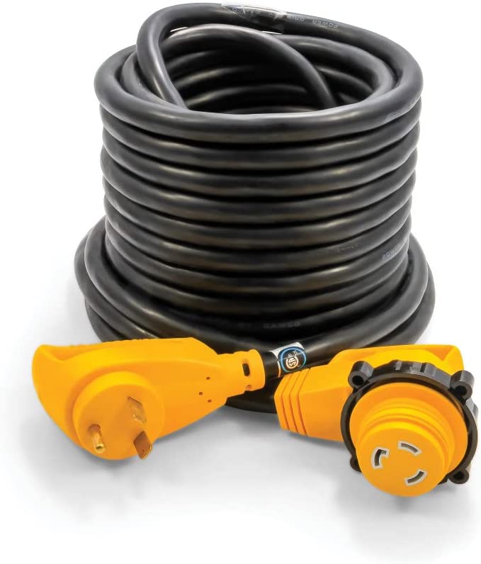 Photo 1 of 
Camco 50’ PowerGrip Extension Cord with 30M/30F- 90 Degree Locking Adapters | Allows for Easy RV Connection to Distant Power Outlets | Built to Last 