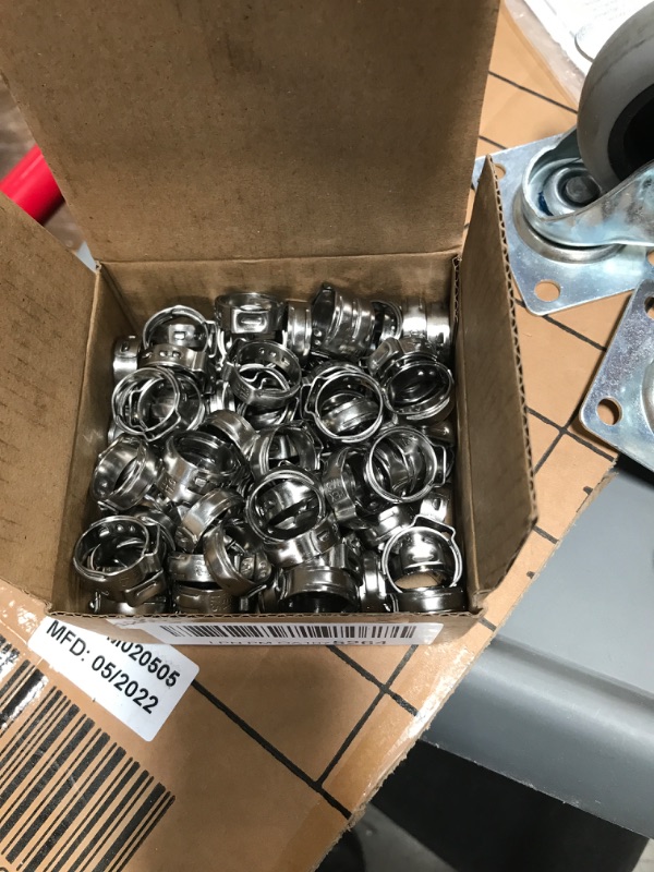 Photo 2 of ISPINNER 100pcs 1/2 Inch PEX Cinch Clamps, 304 Stainless Steel Cinch Crimp Rings Pinch Clamps for PEX Tubing Pipe Fitting Connections (1/2 Inch)
