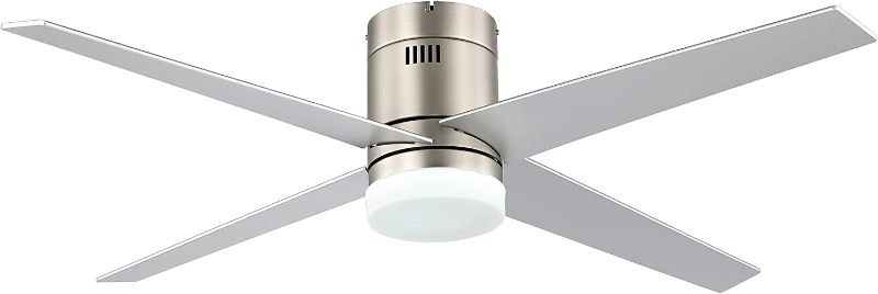 Photo 1 of (*SEE NOTES FOR DETAILS*)(*STOCK PHOTO AS REFRENCE*)  DC Flush Mount Ceiling Fan with Light and Remote Control, 6 Speed Hugger Ceiling Fan Brushed Nickel, 4 Reversible Blades, Low Profile Ceiling Fan (black/gray blades)