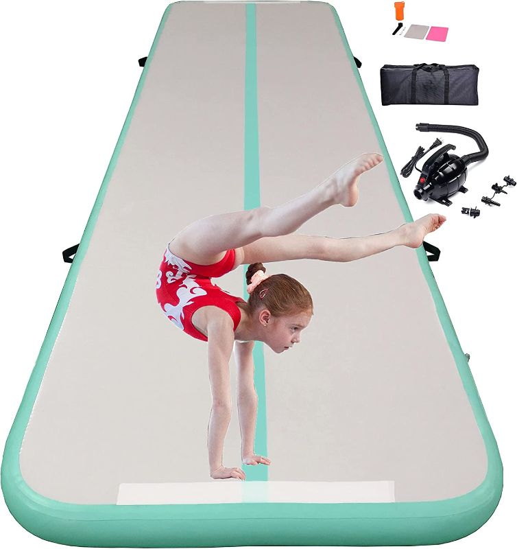 Photo 1 of (*SEE NOTES FOR DETAILS*) DOBESTS Inflatable Gymnastic Mat Air Track Tumbling Mat 10ft 13ft 16ft 20ft 4/8 Inch Thick Air Mat Tumble Track Air Barrel Gymnastics Roller with Electric Air Pump