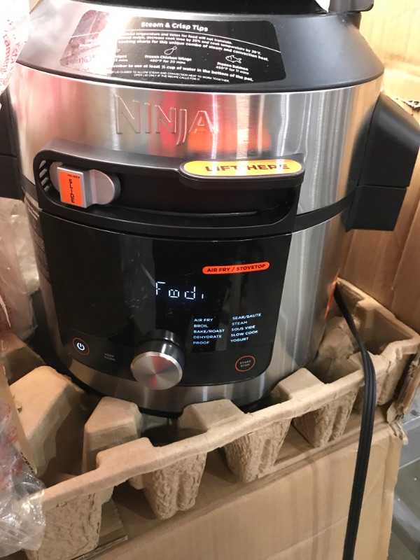 Photo 3 of (*DAMAGE SEE NOTES FOR DETAILS*) Ninja OL701 Foodi 14-in-1 SMART XL 8 Qt. Pressure Cooker Steam Fryer with SmartLid & Thermometer + Auto-Steam Release, that Air Fries, Proofs & More, 3-Layer Capacity, 5 Qt. Crisp Basket, Silver/Black 8-Quart 3-Layer Meals