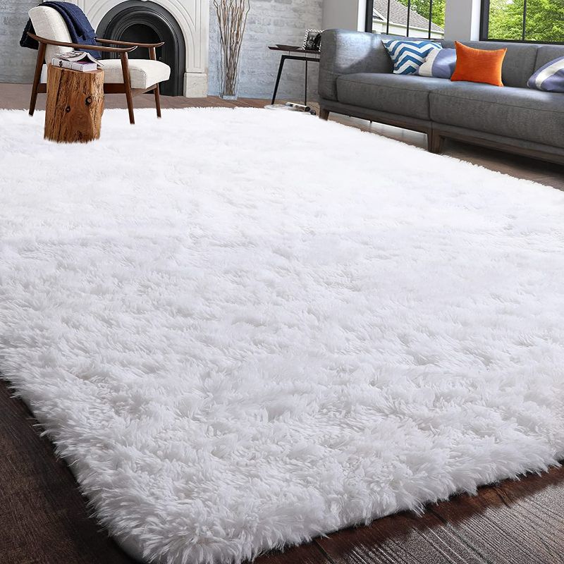 Photo 1 of **MINOR STAIN**PAGISOFE Fluffy Shaggy Area Rug, 5x8, Plush Rugs for Living Room, Fuzzy Rugs for Nursery, Furry Rugs for Girls Boys Bedroom, Shag Carpet for Dorm Room, Soft Rugs for Kids Playroom Decor, White
