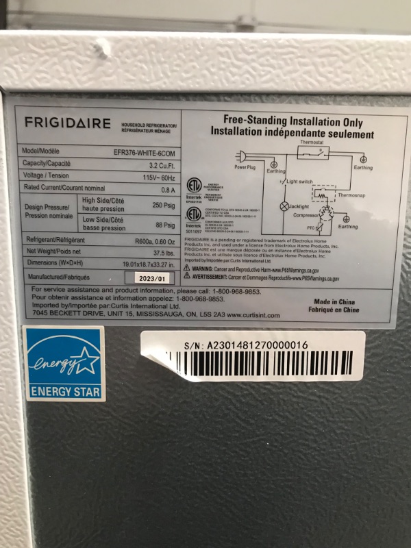 Photo 8 of **SEE NOTES, MINOR DENTS,TESTED**Frigidaire EFR376-WHITE 3.2 Cu Ft White Retro Bar Fridge with Side Bottle Opener & Keurig K-Mini Coffee Maker, Single Serve K-Cup Pod Coffee Brewer, 6 to 12 oz. Brew Sizes, Studio Gray WHITE Single Door Fridge + Coffee Bre