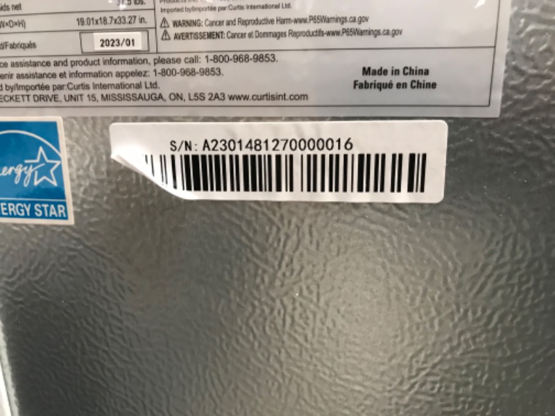 Photo 9 of **SEE NOTES, MINOR DENTS,TESTED**Frigidaire EFR376-WHITE 3.2 Cu Ft White Retro Bar Fridge with Side Bottle Opener & Keurig K-Mini Coffee Maker, Single Serve K-Cup Pod Coffee Brewer, 6 to 12 oz. Brew Sizes, Studio Gray WHITE Single Door Fridge + Coffee Bre