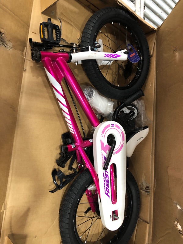 Photo 2 of **USED/POSSIBLE MISSING PIECES**  RoyalBaby Freestyle Kids Bike 12 14 16 18 20 Inch Bicycle for Boys Girls Ages 3-12 Years, Multiple Color Options Fuchsia 16 Inch With Kickstand and Training Wheels