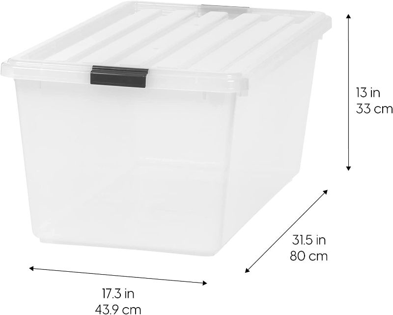 Photo 1 of **2 CONTAINERS AND 1 LID ONLY** IRIS USA 91 Quart Large Storage Bin Utility Tote Organizing Container Box with Buckle Down Lid for Clothes Storage
