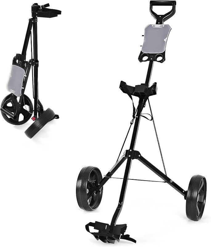 Photo 1 of 
GYMAX 2 Wheel Push Pull Golf Cart, Lightweight Folding Golf Trolley Cart with Scoreboard for Golf Club Court