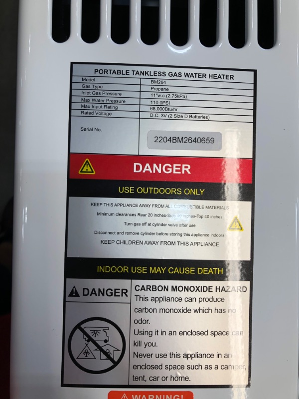 Photo 1 of Flame King Tankless Outdoor Portable Propane Gas 10L 2.64GPM Water Heater 68,000 BTU for Hot Water Shower, RV, Camping, Farm, Cabins