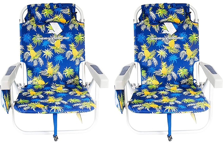 Photo 1 of 2 Tommy Bahama Backpack Beach Chairs, Aluminum, Blue/Pineapple
