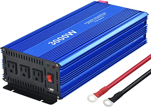 Photo 1 of 3000W Power Inverter 3000 watt Modified Sine Wave Inverter with 3 AC Outlets and 2.4A USB Port Converter DC 12V in to AC 110V Out for Car RV Truck(Blue)
