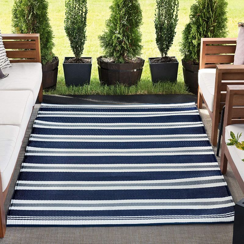 Photo 1 of (STOCK PHOTO IS DIFFERENT COLOR) Cahoon Grey/Black/White Reversible Plastic Straw Outdoor Patio Rug 96" x 125"  for Patios Garden Picnic Camping Mats Waterproof and Washable 