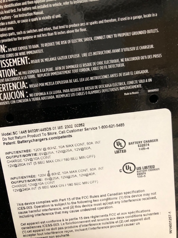 Photo 4 of *Damaged See Photos/Unable to Test* Schumacher SC1445 250/50/25/10 Amp Manual Wheel Charger with Engine Start