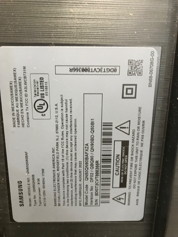 Photo 1 of SAMSUNG 50-Inch Class Neo QLED 4K QN90B Series Mini LED Quantum HDR 32x, Dolby Atmos, Object Tracking Sound+, Anti-Glare, Ultra Viewing Angle, Smart TV with Alexa Built-In (QN50QN90BAFXZA, 2022 Model)
