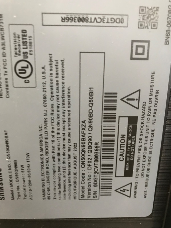 Photo 1 of SAMSUNG 50-Inch Class Neo QLED 4K QN90B Series Mini LED Quantum HDR 32x, Dolby Atmos, Object Tracking Sound+, Anti-Glare, Ultra Viewing Angle, Smart TV with Alexa Built-In (QN50QN90BAFXZA, 2022 Model)
