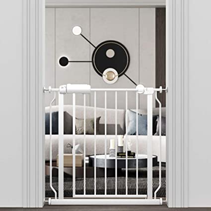 Photo 1 of ALLAIBB Narrow Walk Through Baby Gate Auto Close Tension White Metal Child Pet Safety Gates with Pressure Mount for Stairs,Doorways and Baniste 24.2-27.56 in(29.13-33.86"/74-86cm)
