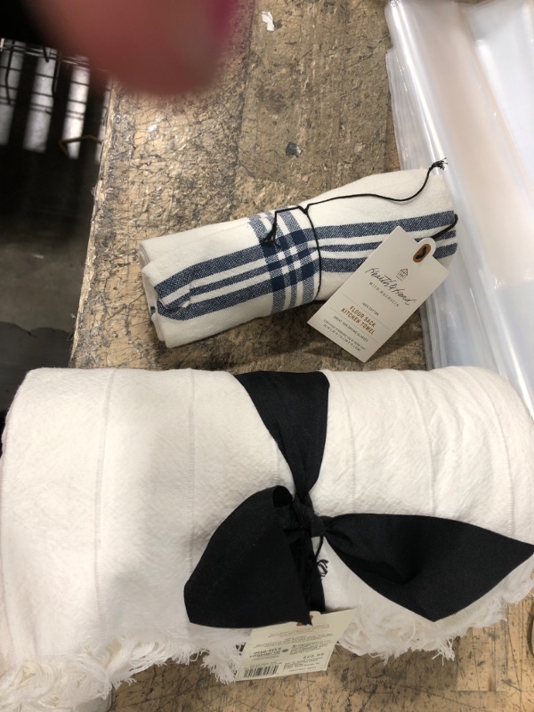 Photo 3 of  2 PIECE **Hearth & Hand with Magnolia Yarn Dyed Stripes Bed Throw Blanket * Faded Blue/Sour CreamOpen Plaid Flour Sack Kitchen Towel - Hearth & Hand™ with Magnolia