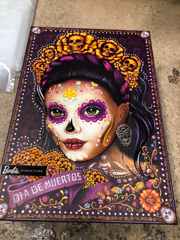 Photo 3 of Barbie 2021 Dia De Muertos Doll (11.5-in) Wearing Traditional Embroidered Dress, Flower Crown & Calavera Face Paint, Gift for Collectors