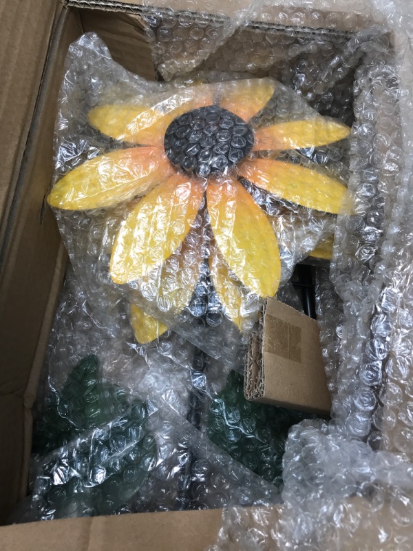 Photo 2 of Elfengarden Sunflower Wind Spinner Garden Stake Decor - Metal Yard Art Sunflower Windmill with 2 Spinning Flowers for Outdoor Patio Lawn Pathway Decoration 41'' Kinetic Wind Sculpture