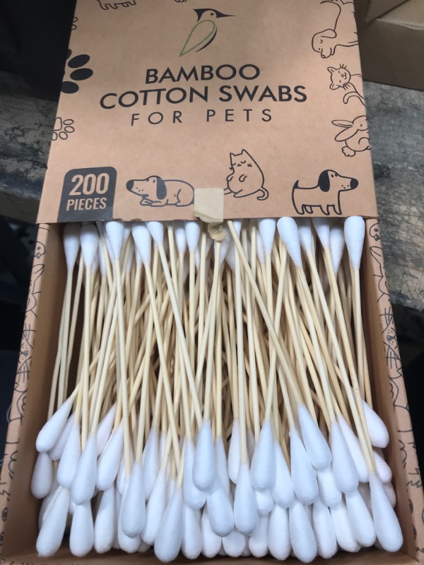 Photo 2 of  Cleaning Cotton Buds Q tips for Pets – Bamboo Gun Cleaning Swabs – Eco-Friendly Dog Ear Cotton Swabs – Advanced Double Tipped Design – Durable Large Wood Stick Cotton Swabs