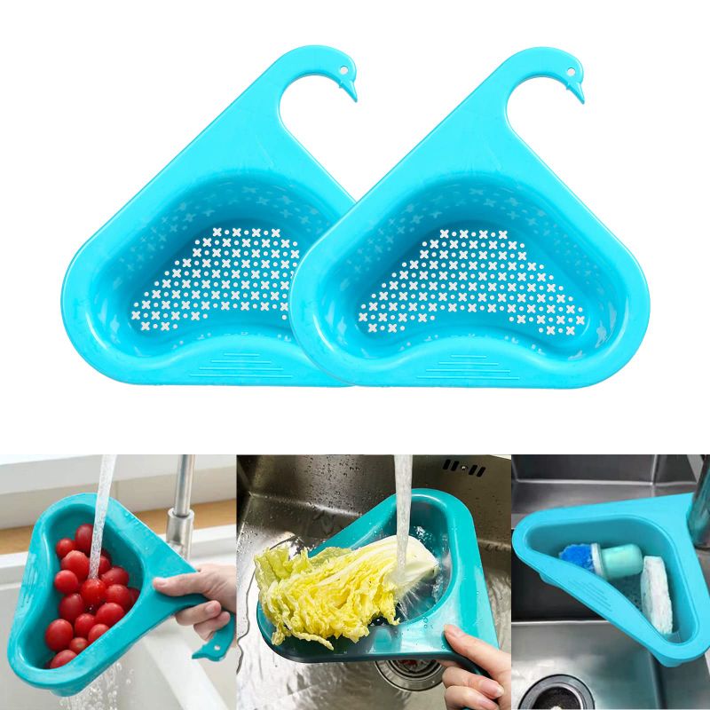 Photo 1 of 2pk- quirzx 2 Pack Swan Drain Basket for Kitchen Sink, Triangle Corner Kitchen Sink Drain Basket, Leftovers Food Catcher Basket (Blue)