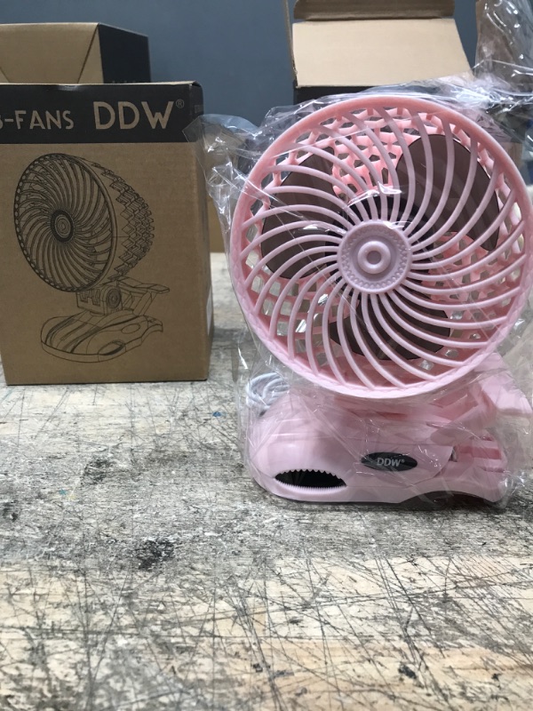 Photo 2 of *different color* DDW Small USB Desk Fan, Variable Speed Clip on Fan with Strong Airflow&Sturdy Clamp, 360°Rotation Adjustable Portable Table Cooling Fan for Home Office Car Stroller, Black 2 pack