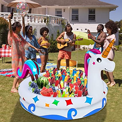 Photo 1 of 130+ Cans Capacity Giant Unicorn Inflatable Ice Cooler Keep Cool 10+ Hours, Inflatable Ice Serving Bar Food Drink Cooler Buffet for Indoor Outdoor Pool Hawaiian Luau BBQ Party Supplies Decor
